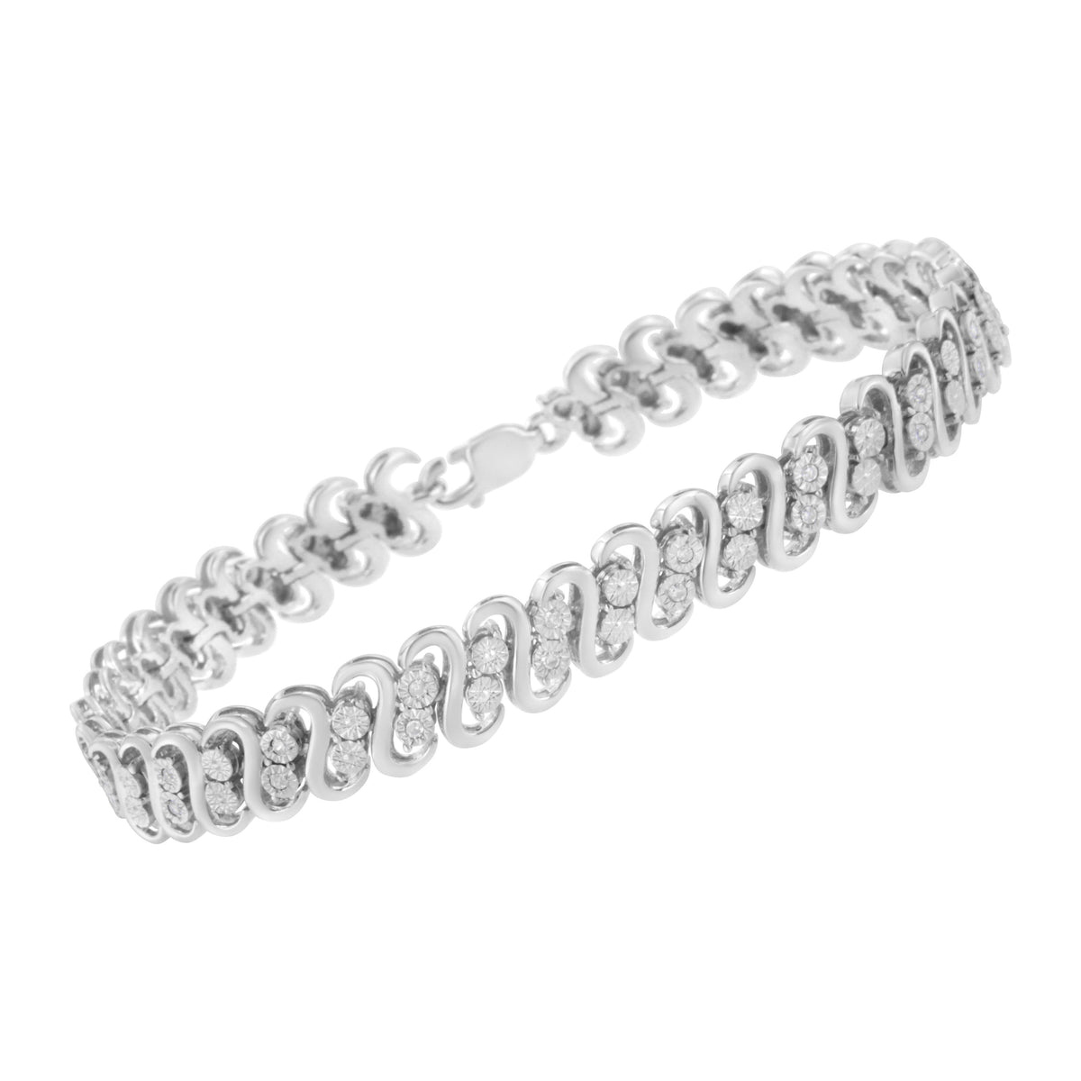 .925 Sterling Silver 1/4 cttw Round-Cut Diamond Double Row Wrapped S-Link Bracelet (I-J Color, I2-I3 Clarity) - Size 7.25