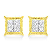 14K Yellow Gold 1 Cttw Princess Cut Diamond Square Stud Earrings