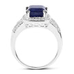 4.80 Carat Glass Filled Sapphire and White Topaz .925 Sterling Silver Ring