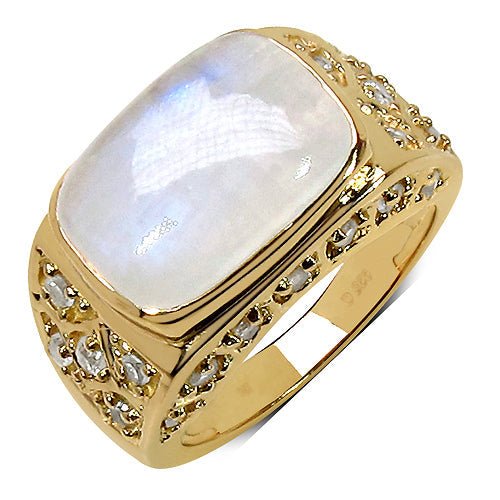 8.08 Carat Genuine White Rainbow Moonstone and White Topaz .925 Sterling Silver Ring - Rings - Custom Crafting Alliance, LLC