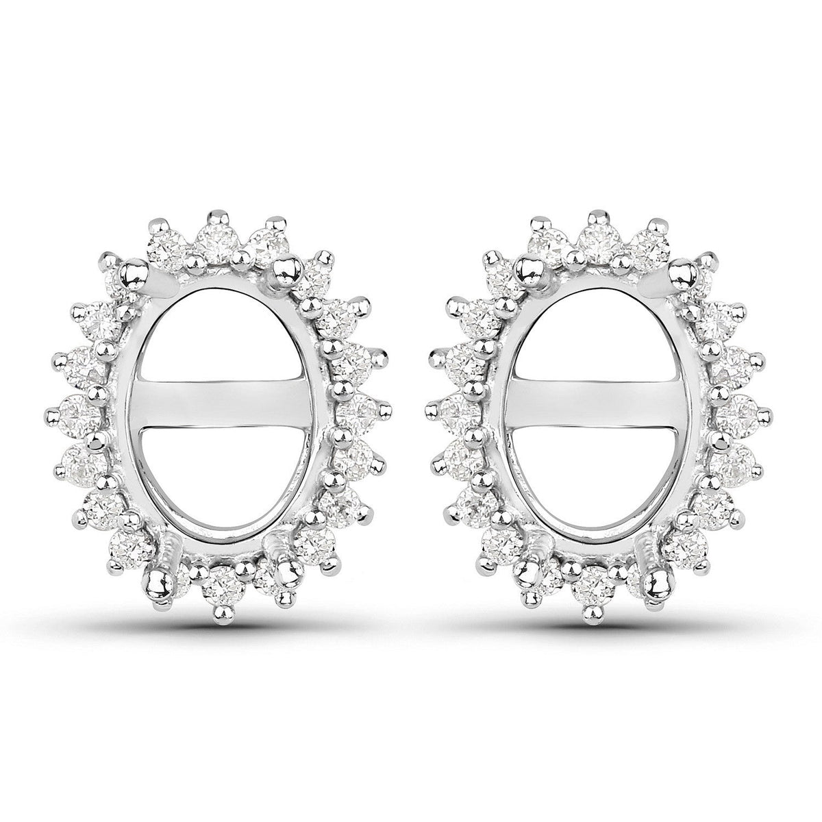 0.26 Carat Genuine White Diamond 14K White Gold Semi Mount Earrings - holds 8x6mm Oval Gemstones