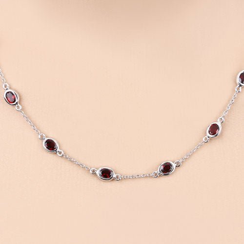 8.10 Carat Genuine Garnet .925 Sterling Silver Necklace - Necklaces - Custom Crafting Alliance, LLC