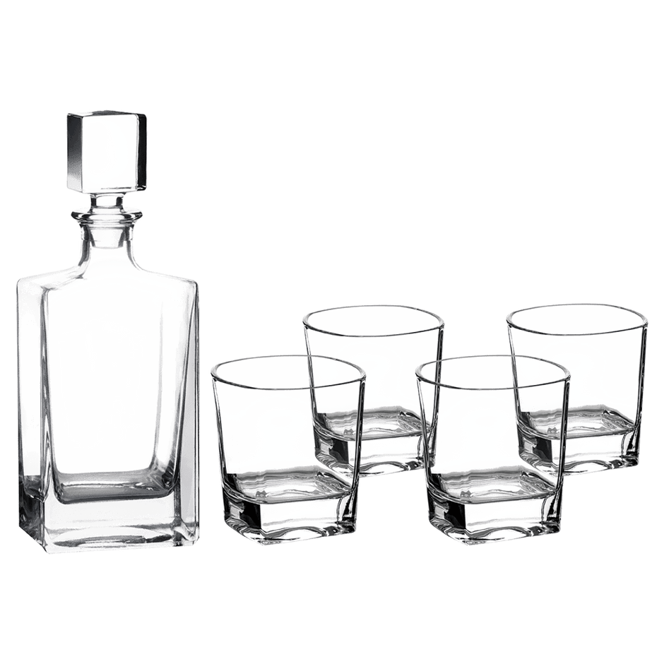 810ml Custom Glass Decanter Gift Set with Four 8oz Glasses – Black Presentation Box with Printed Sleeve - Barware - Custom Crafting Alliance, LLC
