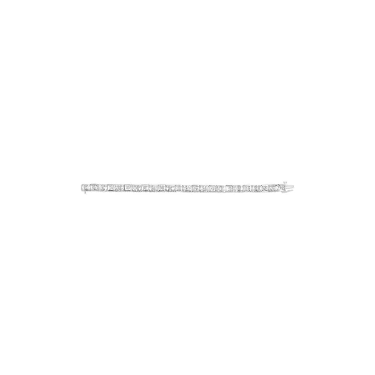 10K White Gold Round and Baguette Cut Diamond Bracelet (2.00 cttw, H-I Color, I2-I3 Clarity)