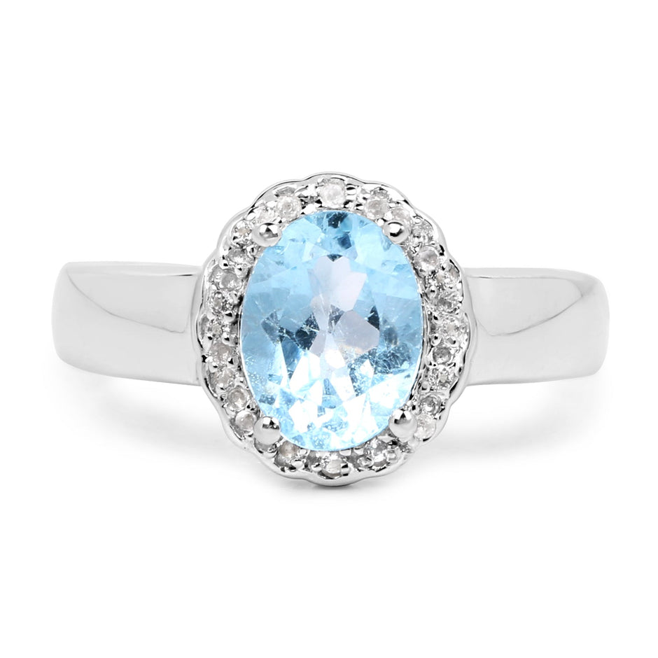 2.58 Carat Genuine  Blue Topaz and White Topaz .925 Sterling Silver Ring