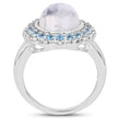 7.21 Carat Genuine White Rainbow Moonstone & Swiss Blue Topaz .925 Sterling Silver Ring