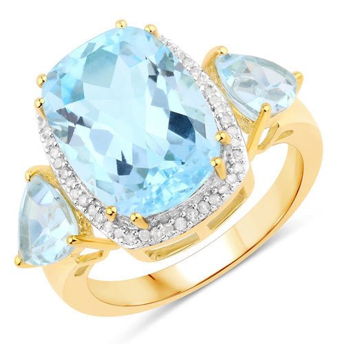 8.23 Carat Genuine Blue Topaz and White Diamond .925 Sterling Silver Ring - Rings - Custom Crafting Alliance, LLC