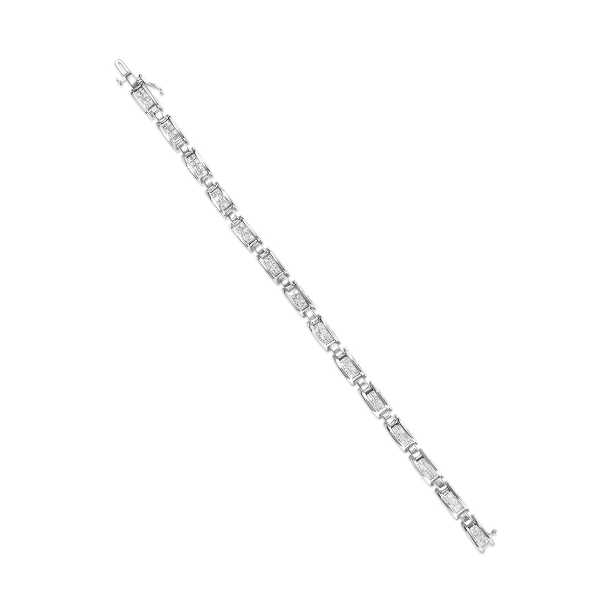 14K White Gold 3.0 Cttw Invisible Set Princess Cut Diamond Link and Buckle 7.25