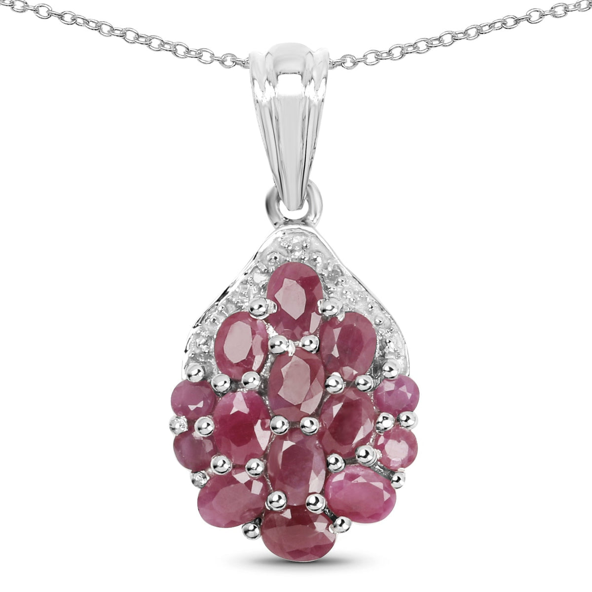 2.54 Carat Genuine Ruby & White Diamond .925 Sterling Silver Pendant
