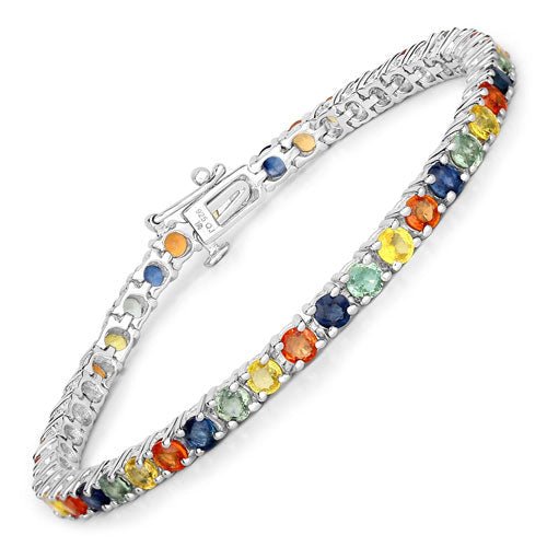 8.36 Carat Genuine Multi Sapphire .925 Sterling Silver Bracelet - Bracelets - Custom Crafting Alliance, LLC