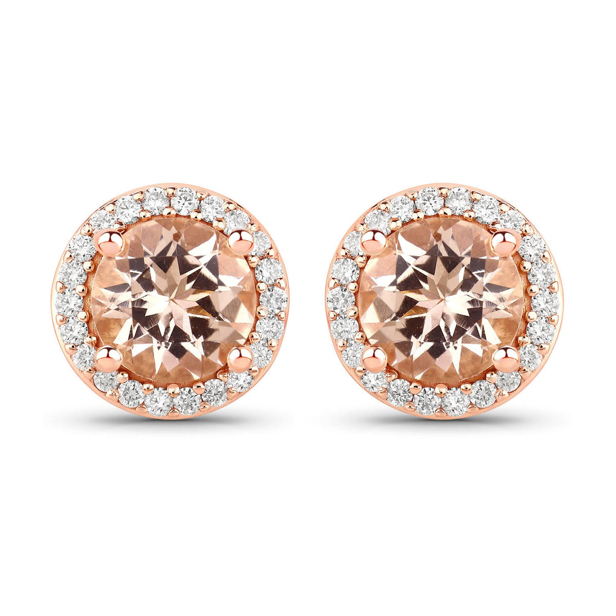 1.60 Carat Genuine Morganite and White Diamond 14K Rose Gold Earrings
