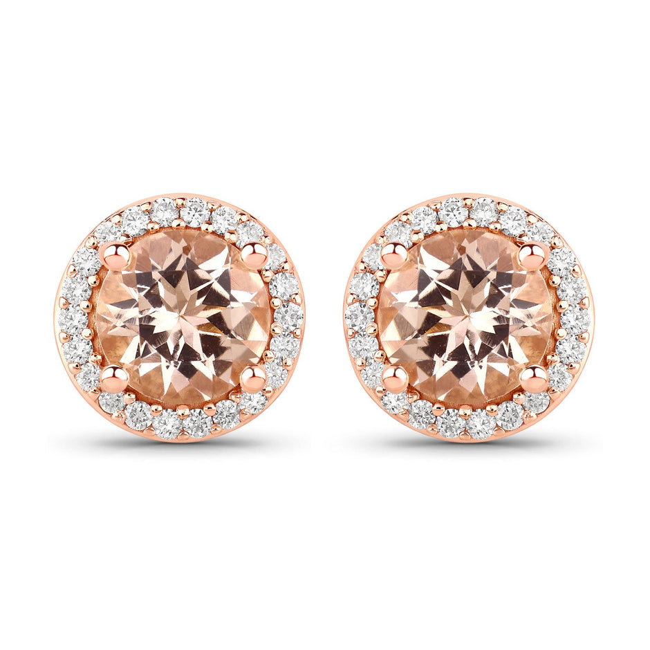1.60 Carat Genuine Morganite and White Diamond 14K Rose Gold Earrings