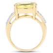 14K Yellow Gold Plated 9.26 Carat Genuine Lemon Topaz Buff Top and White Diamond Brass Ring