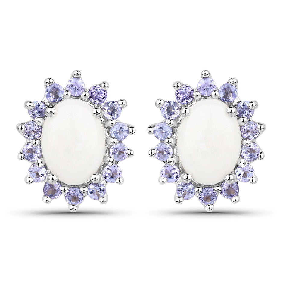2.44 Carat Genuine Opal and Tanzanite .925 Sterling Silver Earrings