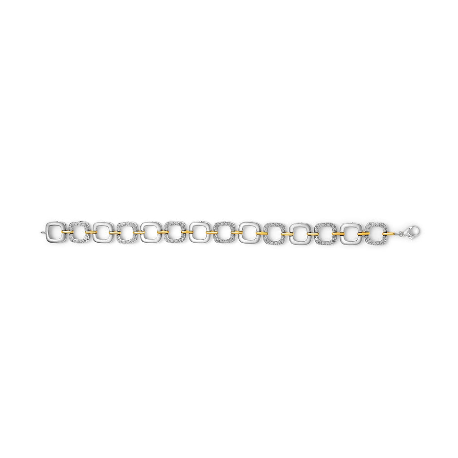 .925 Two-Tone Sterling Silver Diamond Accent Open Box Link Bracelet (I-J Color, I1-I2 Clarity) - 7