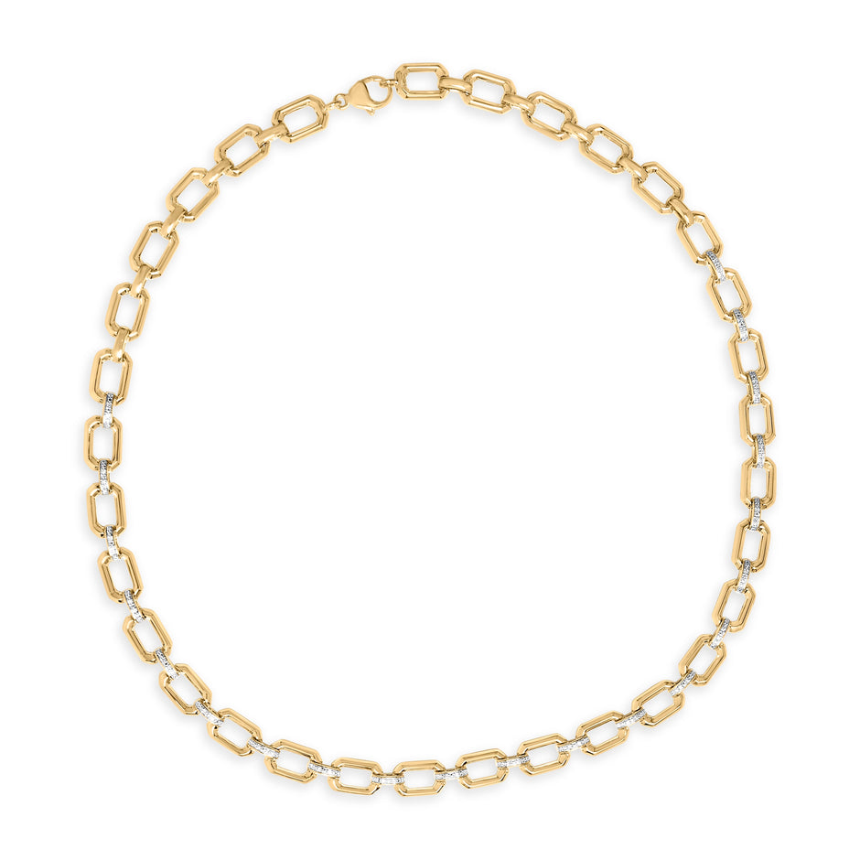 Gold Vermeil .925 Sterling Silver 1/4 Cttw Diamond Bold Octagonal Link Necklace