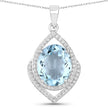 3.82 Carat Genuine Aquamarine and White Diamond 14K White Gold Pendant