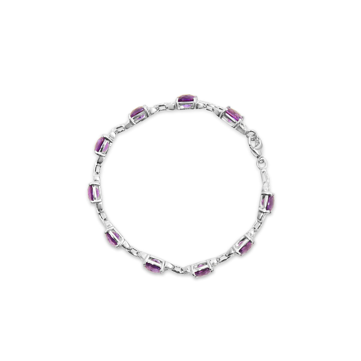 .925 Sterling Silver 7mm Cushion Cut Amethyst Gemstone and Diamond Tennis Link Bracelet (I-J Color, I1-I2 Clarity) - Size 7