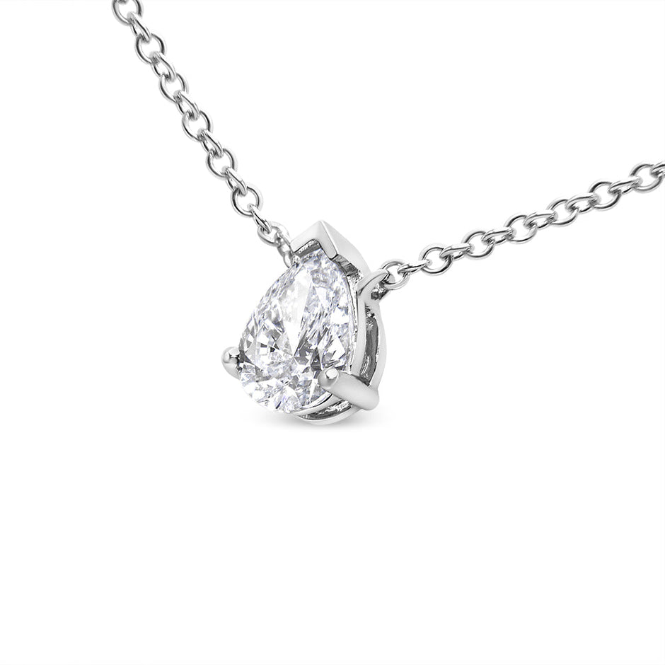 14K White Gold 1/2 Cttw Lab Grown Pear Shape Solitaire Diamond Pendent 18