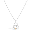 .925 Sterling Silver Double Heart Pendant Necklace with Diamond and 10K Rose Gold Accent