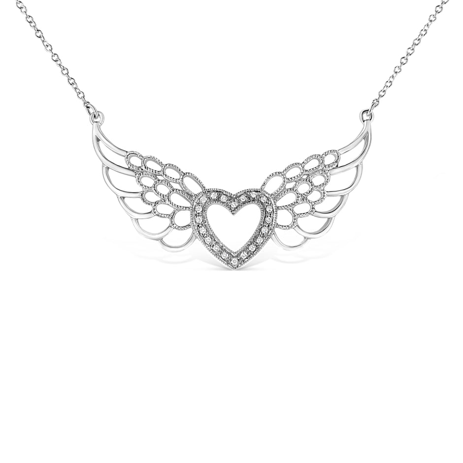 .925 Sterling Silver Pave-Set Diamond Accent Fairy Wing 18