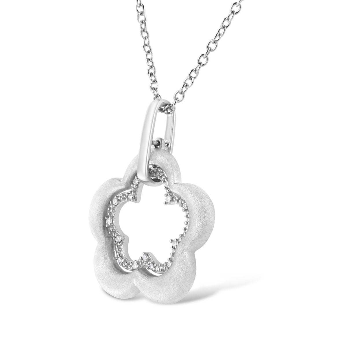 Matte Finished .925 Sterling Silver Diamond Accent Double Flower Shape 18