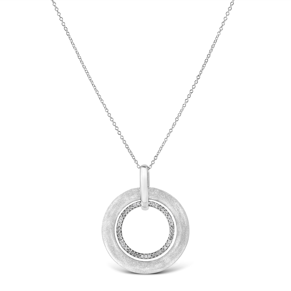 .925 Sterling Silver Prong-Set Diamond Accent Satin Finished Double Circle 18