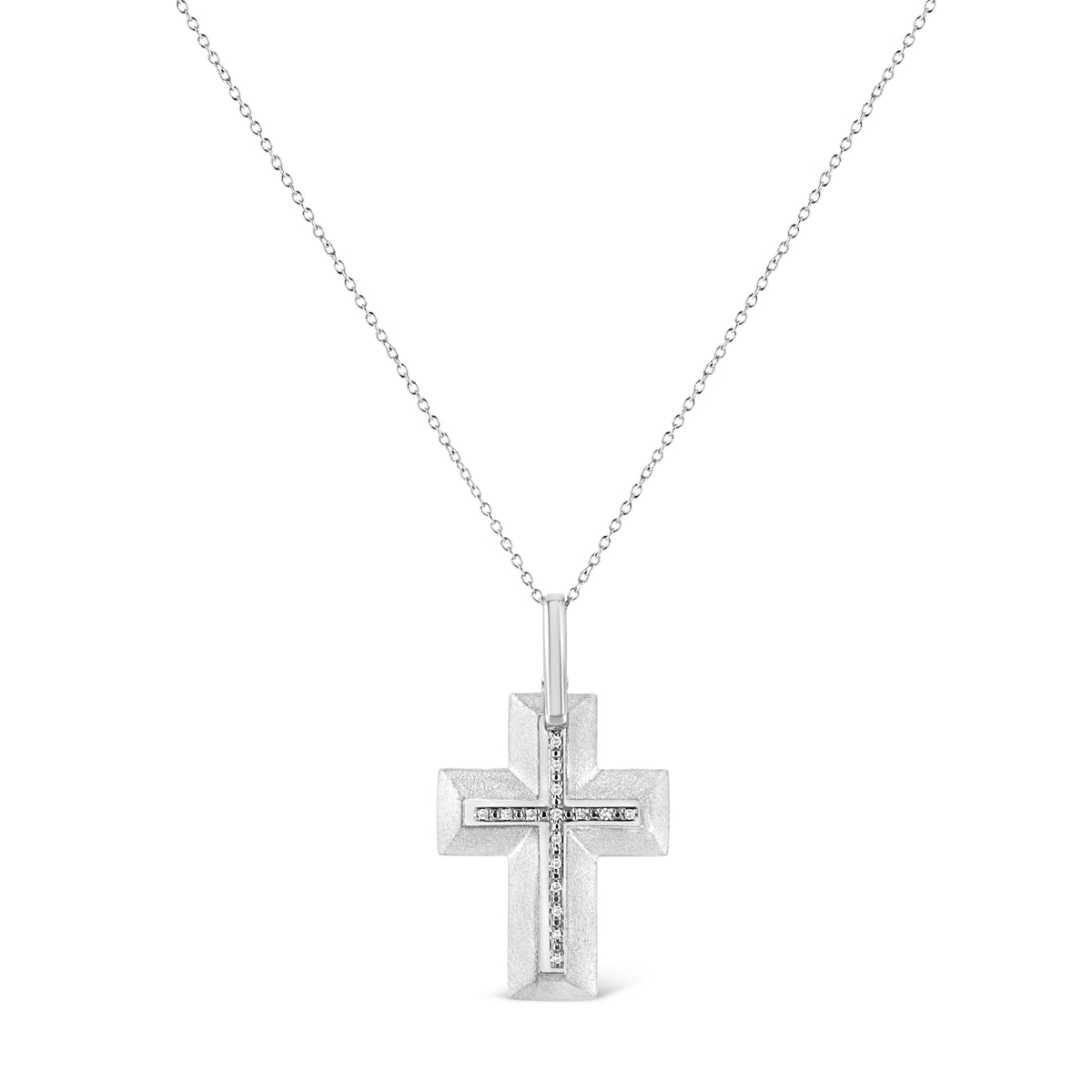.925 Sterling Silver Prong-Set Diamond Accent Bold Cross 18