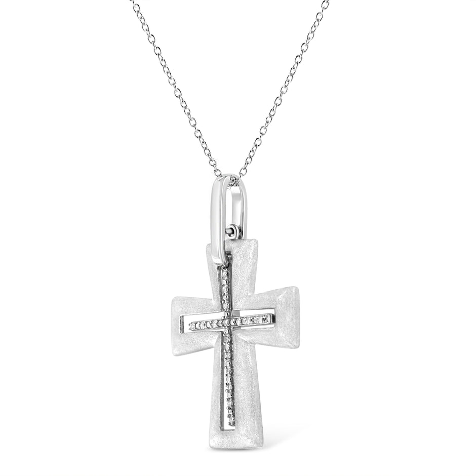 .925 Sterling Silver Prong-Set Diamond Accent Cross 18
