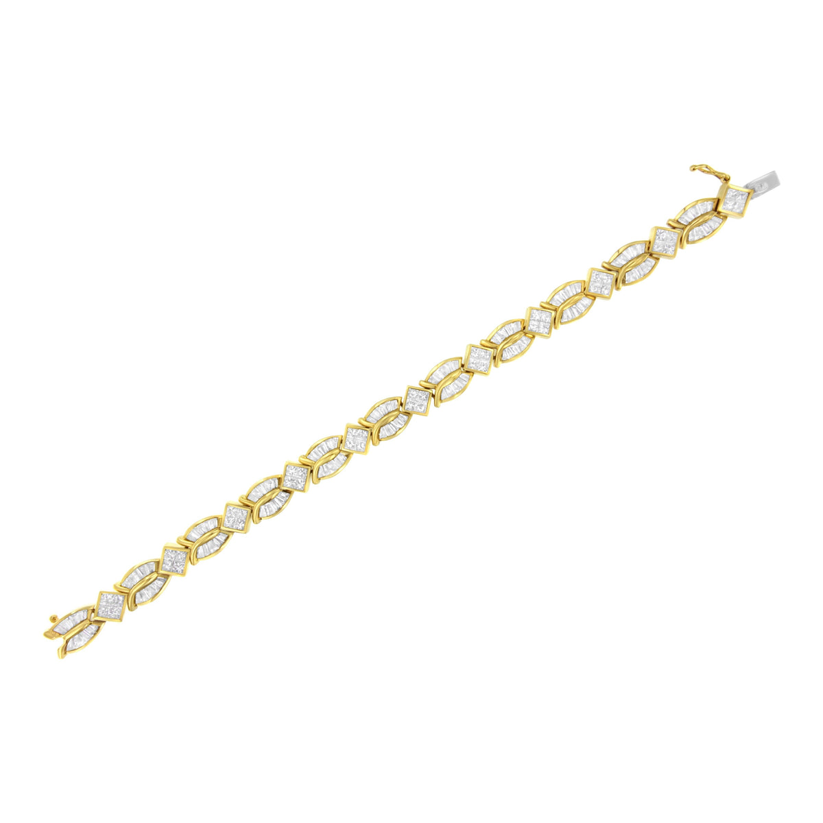 14K Yellow Gold 8 1/5 Cttw Baguette and Princess-Cut Diamond Geometric Twist Link Bracelet (G-H Color, VS1-VS2 Clarity) - Size 7