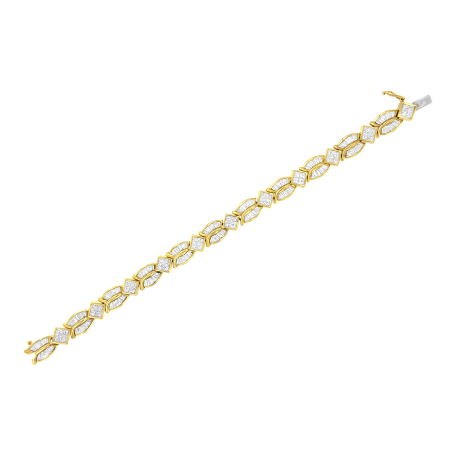 14K Yellow Gold 8 1/5 Cttw Baguette and Princess-Cut Diamond Geometric Twist Link Bracelet (G-H Color, VS1-VS2 Clarity) - Size 7