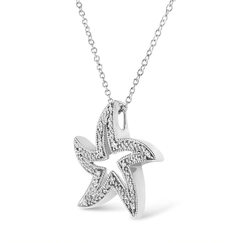 .925 Sterling Silver Prong-Set Diamond Accent Starfish 18