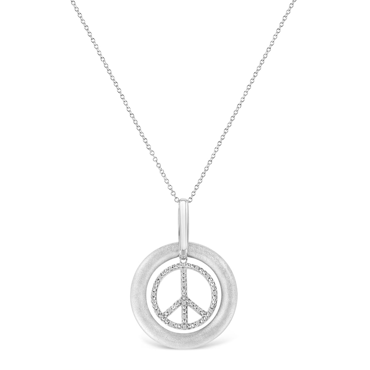 Matte Finish .925 Sterling Silver Diamond Accent Dancing Peace Sign 18