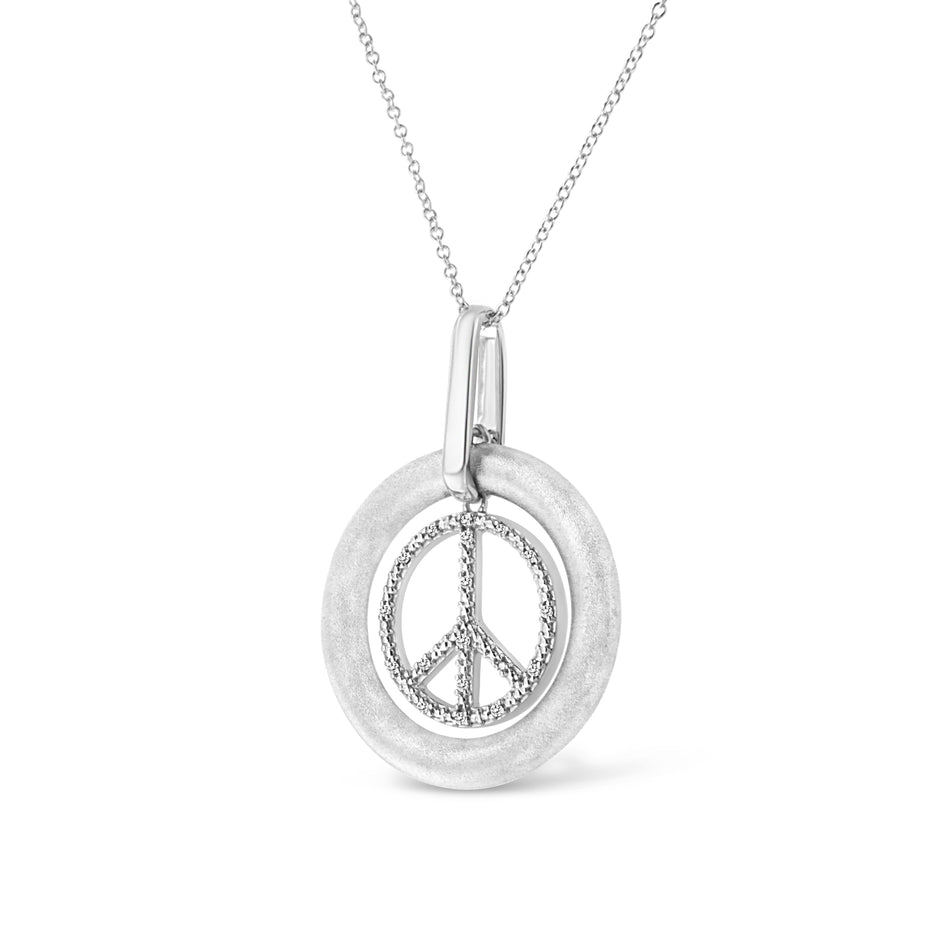 Matte Finish .925 Sterling Silver Diamond Accent Dancing Peace Sign 18