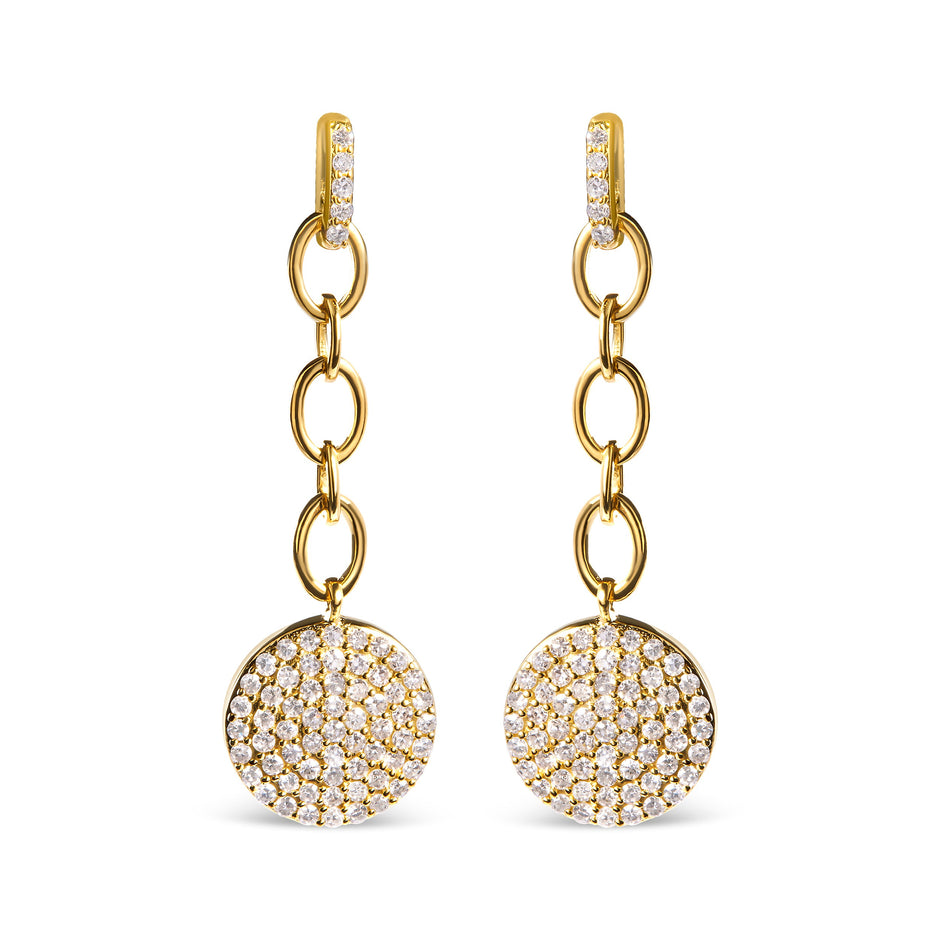 14K Yellow Gold 1.0 Cttw Diamond Chain Cluster Dangle Chain Earrings (I-J Color, I1-I2 Clarity)