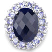 17.81 Carat Dyed Sapphire and Tanzanite .925 Sterling Silver Ring