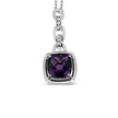 .925 Sterling Silver 6x6MM Cushion Shaped Natural Purple Amethyst and Diamond Accented Bale 18