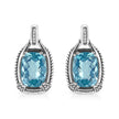 .925 Sterling Silver 14x10MM Cushion Cut Blue Topaz Gemstone and Diamond Accent Dangle Earring (I-J Color, I1-I2 Clarity)