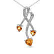 .925 Sterling Silver 3-Stone Heart Shape Citrine and Diamond Accent Spiral Drop 18