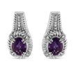 .925 Sterling Silver 8x6 MM Natural Oval Purple Amethyst Gemstone and Diamond Accent Art Deco Style Drop and Dangle Earrings (I-J Color, I1-I2 Clarity)