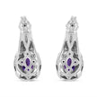 .925 Sterling Silver 8x6 MM Natural Oval Purple Amethyst Gemstone and Diamond Accent Art Deco Style Drop and Dangle Earrings (I-J Color, I1-I2 Clarity)
