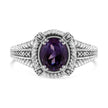 .925 Sterling Silver Prong Set Natural Oval Shape 9X7 MM Purple Amethyst Solitaire and Diamond Accent Ring (I-J Color, I1-I2 Clarity) - Ring Size 7