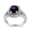 .925 Sterling Silver Prong Set Natural Oval Shape 9X7 MM Purple Amethyst Solitaire and Diamond Accent Ring (I-J Color, I1-I2 Clarity) - Ring Size 7