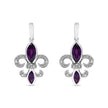 .925 Sterling Silver Marquise Cut Amethyst and Diamond Accent Fleur De Lis Dangle Stud Earrings (H-I Color, SI1-SI2 Clarity)
