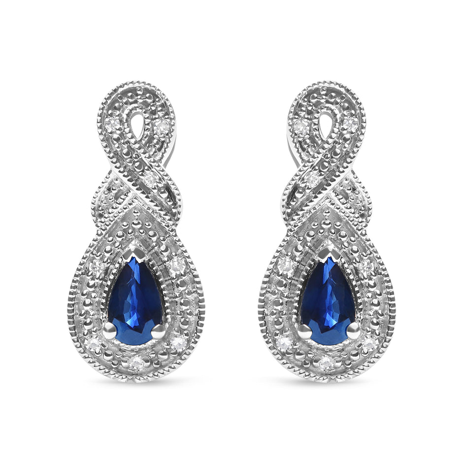 .925 Sterling Silver 4.5 x 3mm Pear Sapphire Gemstone and Diamond Accent Infinity Drop Stud Earrings (H-I Color, SI1-SI2 Clarity)