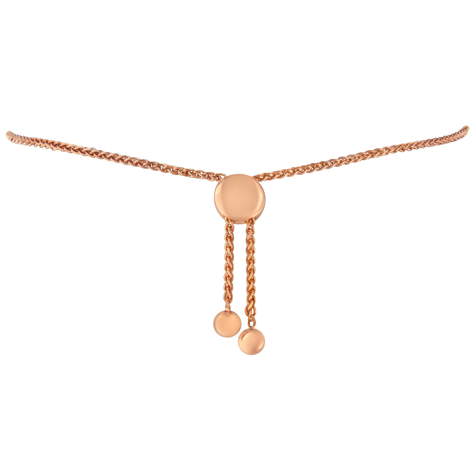 10K Rose Gold over .925 Sterling Silver 1/10 Cttw Round-Cut Diamond Heart Link Adjustable Bolo Bracelet (H-I Color, I2-I3 Clarity) - 6
