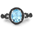 2.92 Carat Genuine Blue Topaz, Black Diamond & White Diamond .925 Sterling Silver Ring