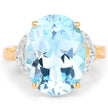 14K Yellow Gold Plated 11.32 Carat Genuine Blue Topaz and White Topaz .925 Sterling Silver Ring