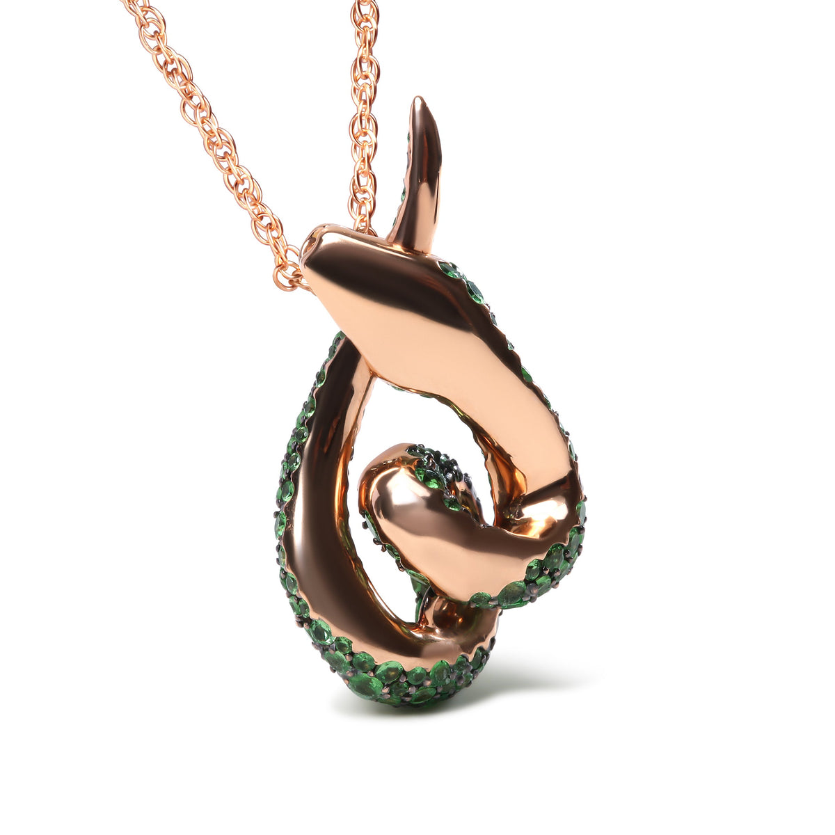 18K Rose Gold Round Green Tsavorite Gemstone Cluster Spiral Snake Design 18