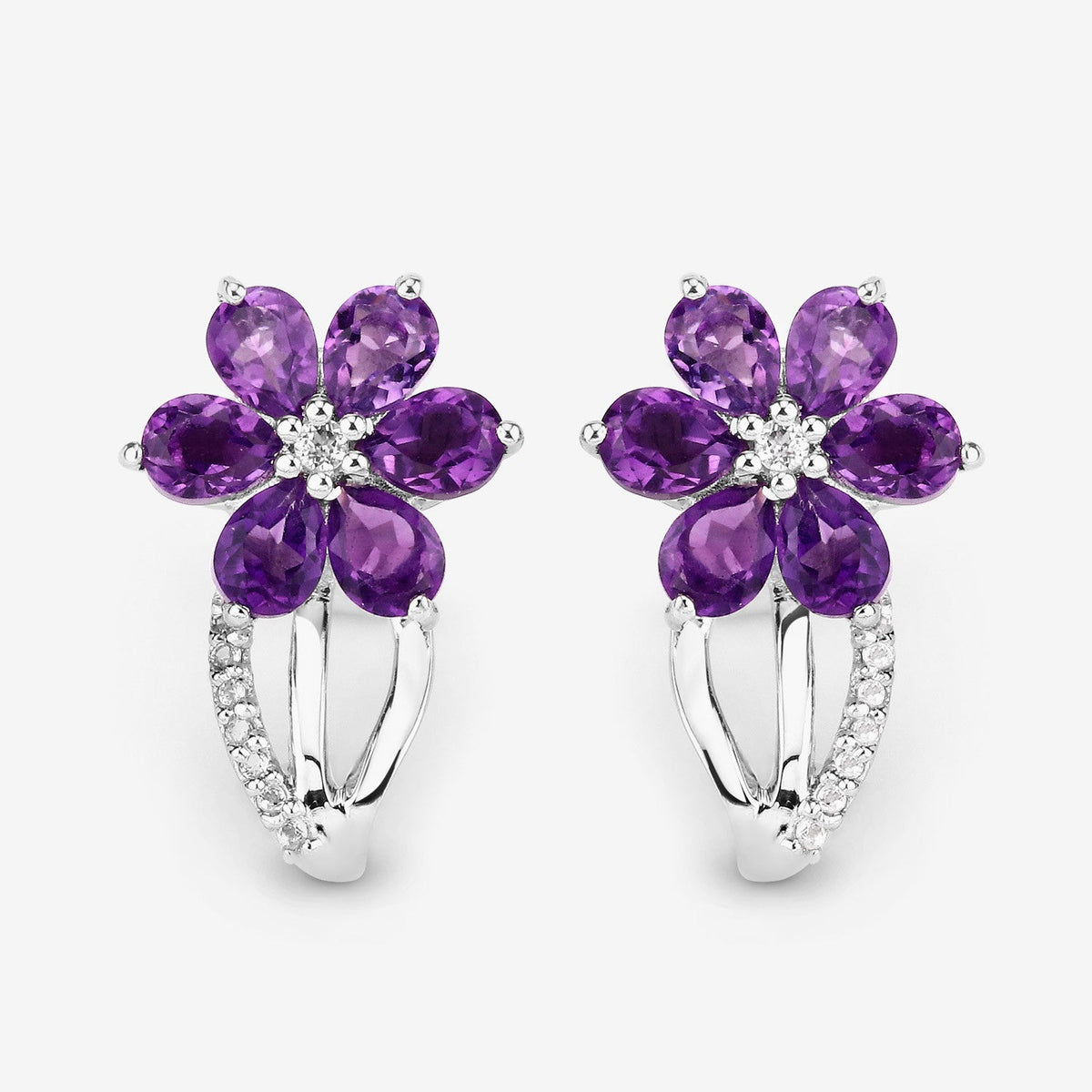 1.90 Carat Genuine Amethyst and White Topaz .925 Sterling Silver Earrings